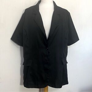 Unbranded Classic Black Faux Pockets Short Sleeve One Button Lined Blazer 3X